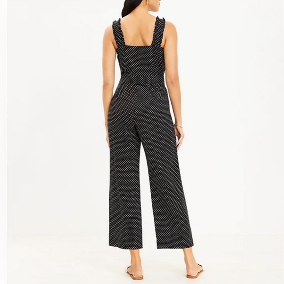 NWT LOFT Black White Dotted Ruffle Strap Wide Leg Linen Blend Jumpsuit Size 14 - Picture 12 of 12